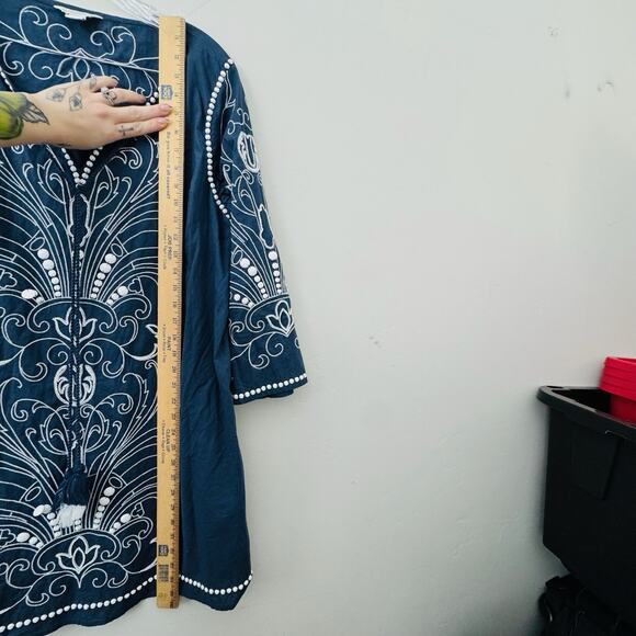Sundance Blue Cotton Embroidered Pace Tunic Dress Women’s Size XL - Picture 5 of 7